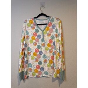 Little Sleepies Womens Smiley Face Bamboo Viscose Pajama Henley Top Large